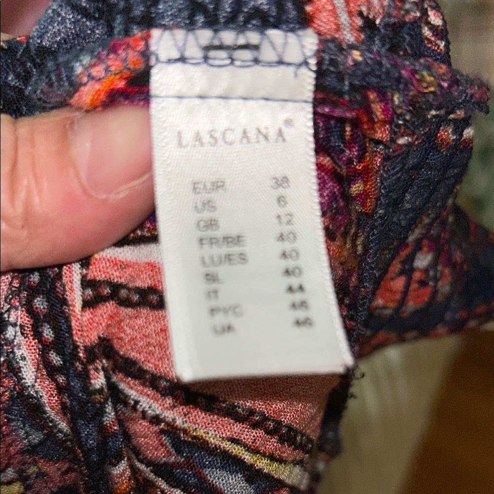 3x20LASCANA Vibrant Blue and Orange Long Sleeve Tie Front Blouse - Picture 9 of 9